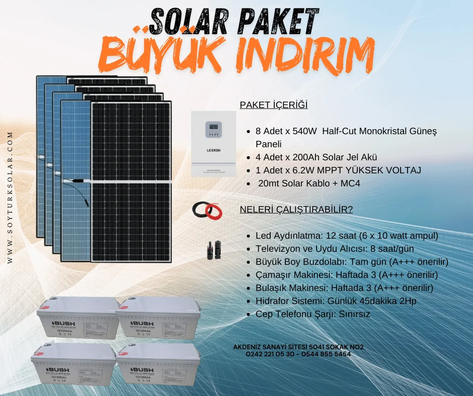 4kW Güneş Enerjisi Paketi Hazır Güneş Enerjisi 200Ah Jel Akü 540W Güneş Paneli - Görsel 2