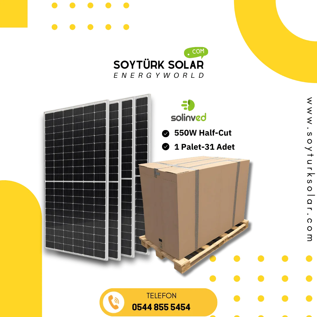 solinved 550w monokristal güneş paneli palet bazlı